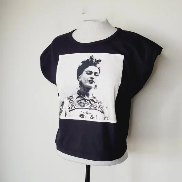 Frida Kahlo Official T-Shirt Portrait Tribute Graphic Boxy Black L - Picture 5 of 11